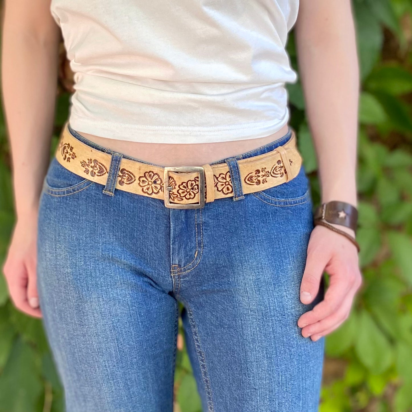 Natural Carved Leather Belt