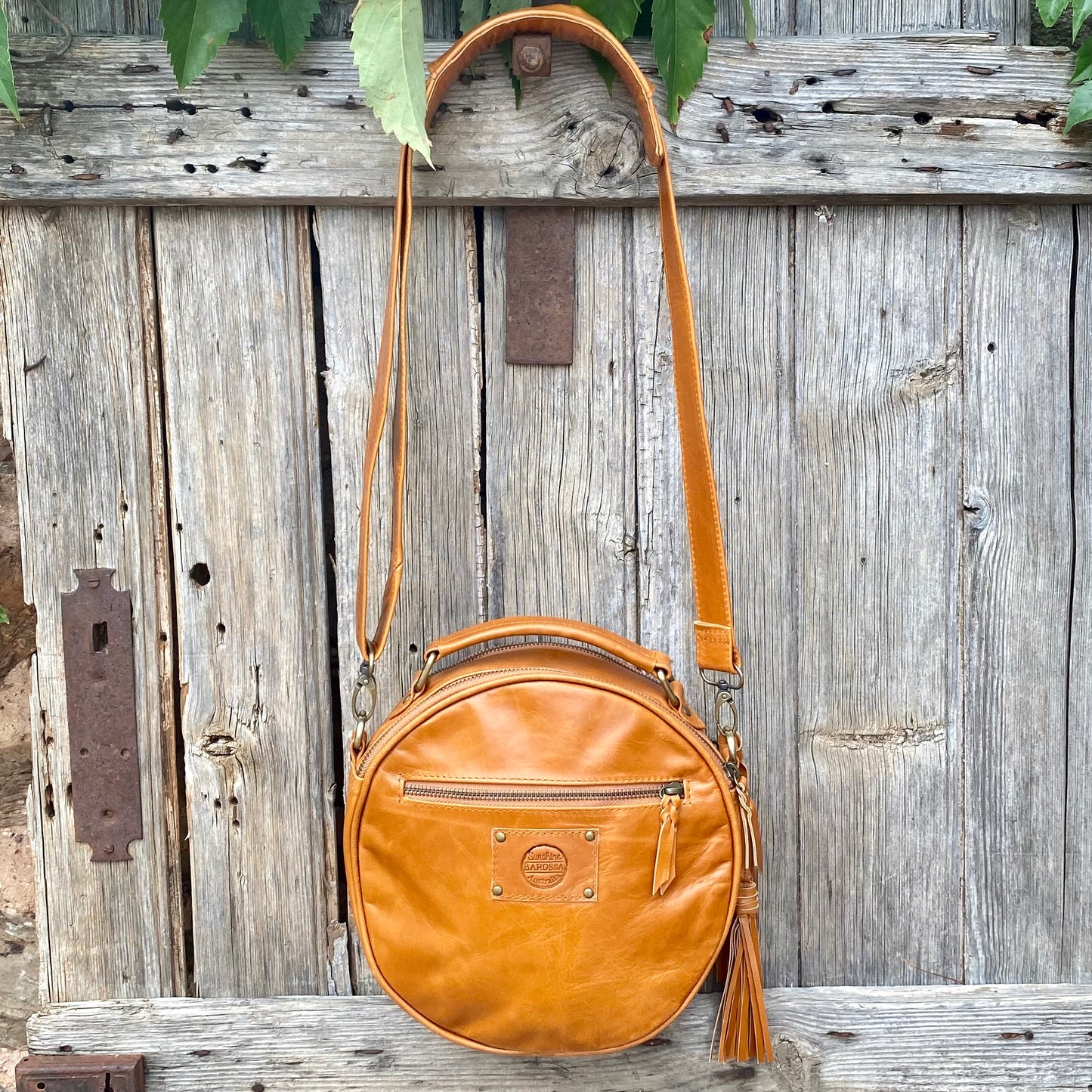 Carved Leather Round Bag