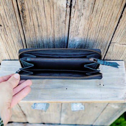 Slender Zippered Leather Purse / Wallet