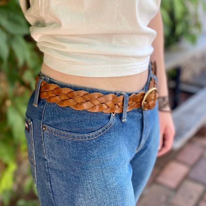 Tan Thick Plait Leather Belt