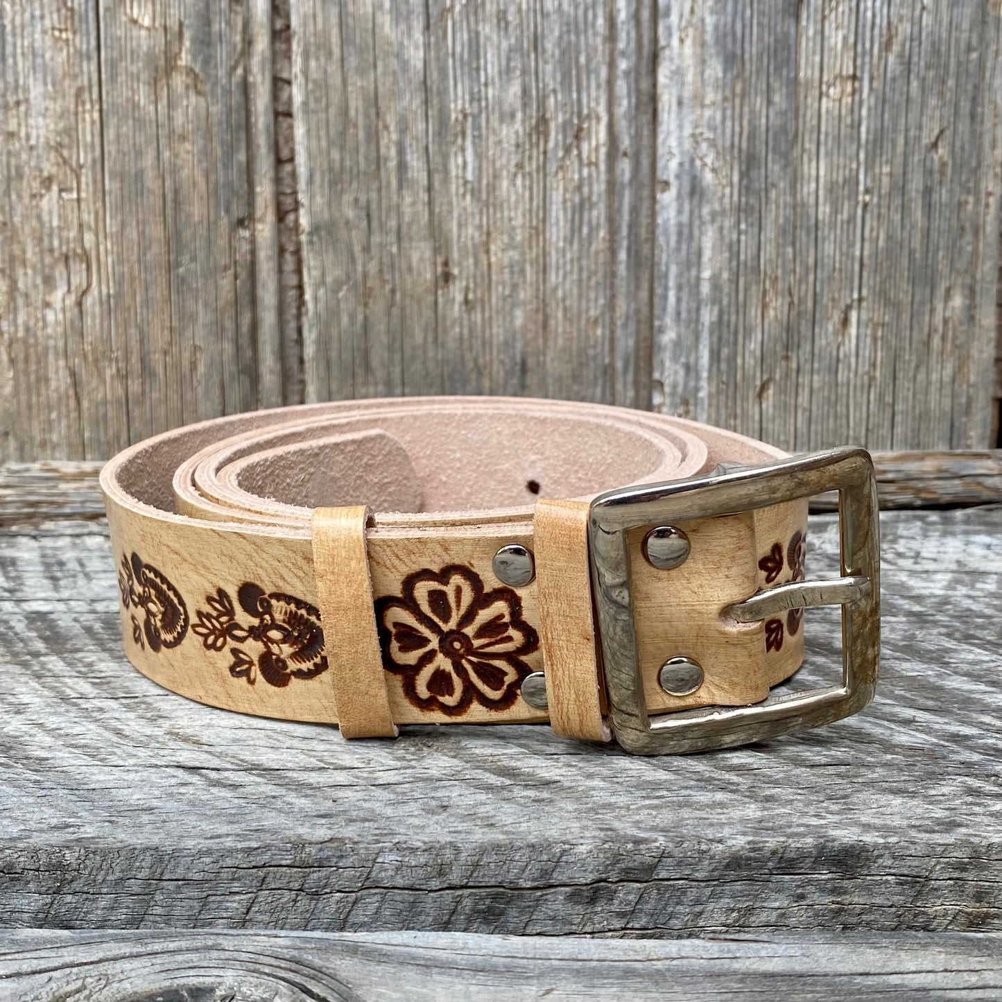 Natural Carved Leather Belt